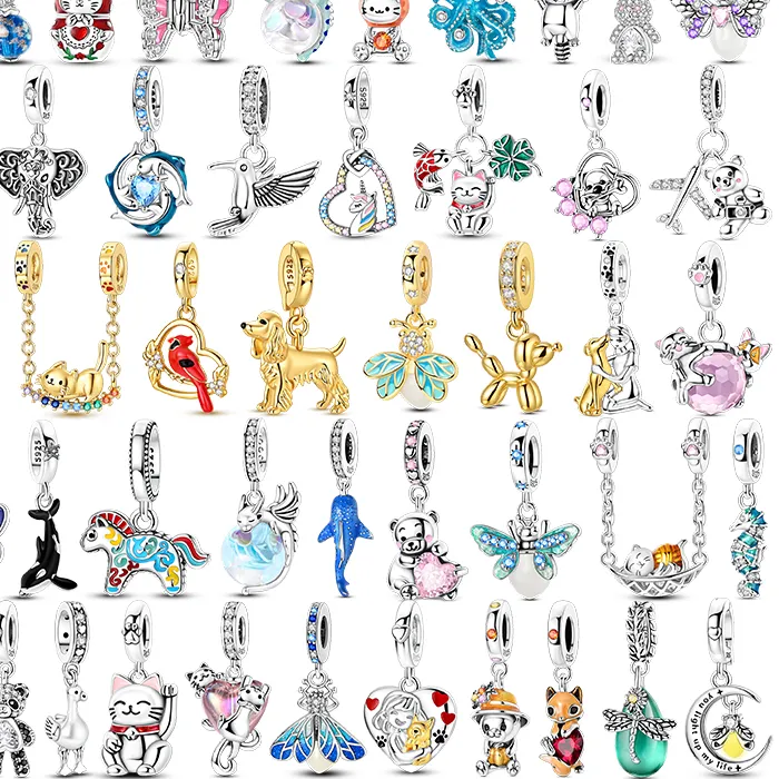 Authentic 925 Sterling Silver Animal Bead Firefly Cat Dog Panda Butterfly Dangle Fit Bangle Bracelet Birthday