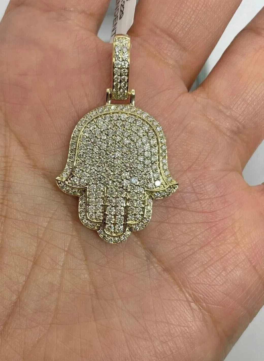 Authentic The Guardian Palm: 3Ct Diamond Hamsa Hand Pendant in 14K Gold Plate