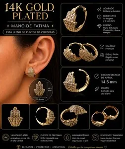 Authentic 14K Gold Plated Hamsa Hand Stud Earrings | CZ Pave | Lucky Protection Earrings