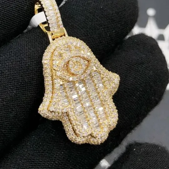 Authentic Golden Hamsa Guardian: 14K Plated Silver Pendant with Lab‑Created Diamond