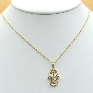 Authentic 14K Gold Plated Icy Hamsa Necklace Fatima Hand God Sky Evil Eye Charm Pendant
