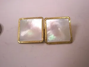 Authentic Golden Square of White Mother‑of‑Pearl – Vintage Cuff Link Talisman