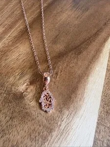Authentic Rose Gold Plated Dainty Hamsa Pendant Necklace Handmade