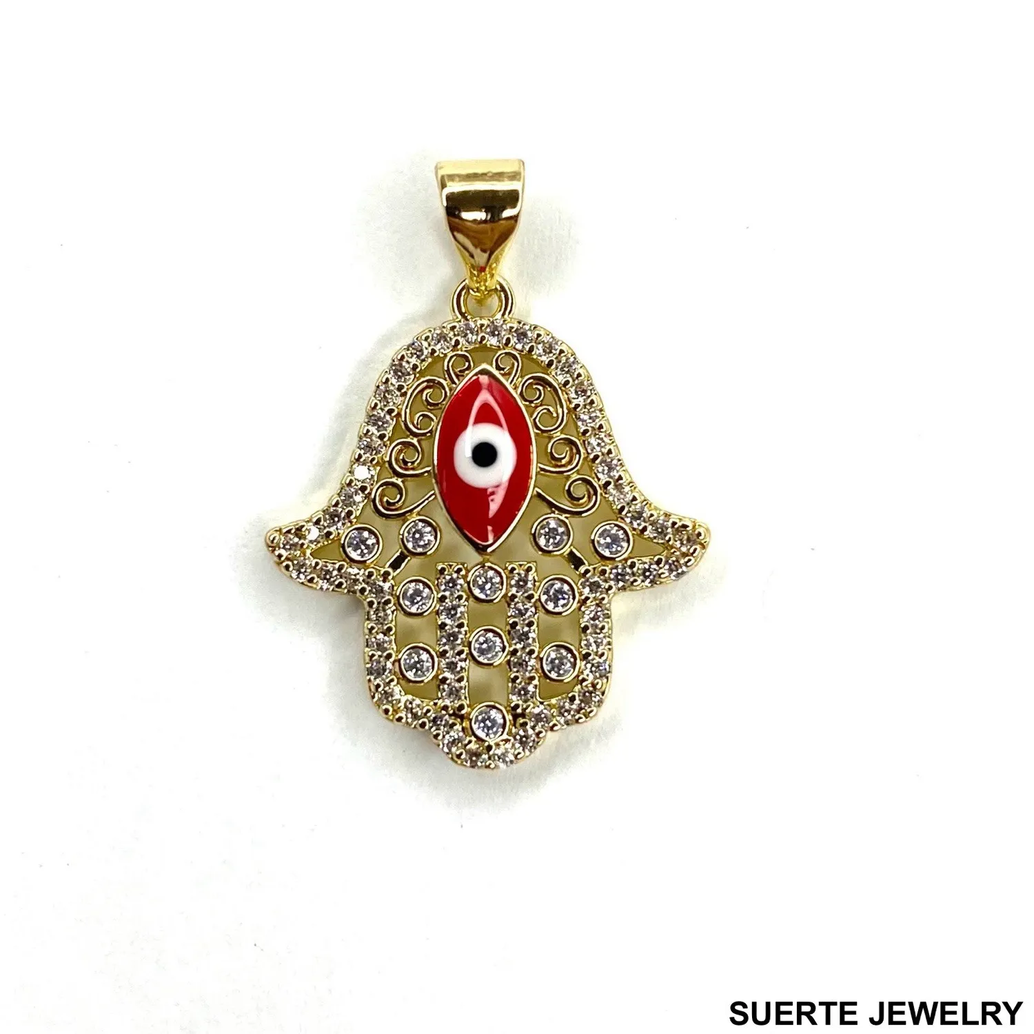 Authentic 14k Gold Plated Evil Eye Hamsa Hand Pendant Mal De Ojo Collar Dije Oro Laminado
