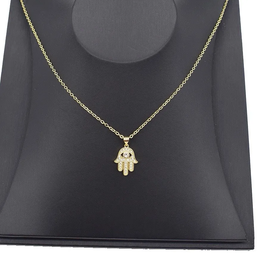 Authentic 14K Gold-Plated Hamsa Hand Evil Eye Charm Pendant Necklace￼