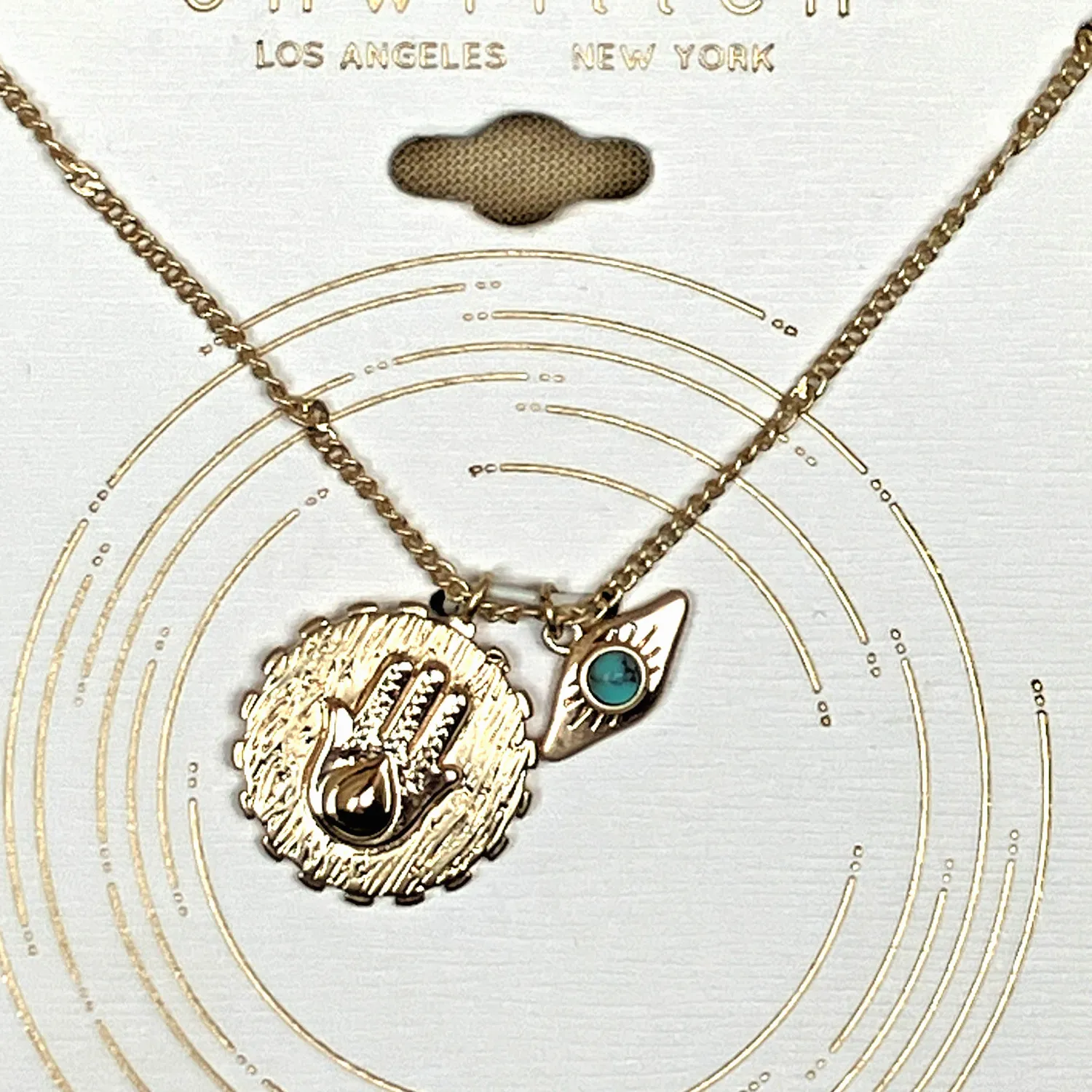 Authentic Unwritten Hamsa and Evil Eye Pendant Necklace Good Vibes 14K Gold Plated NWT $40