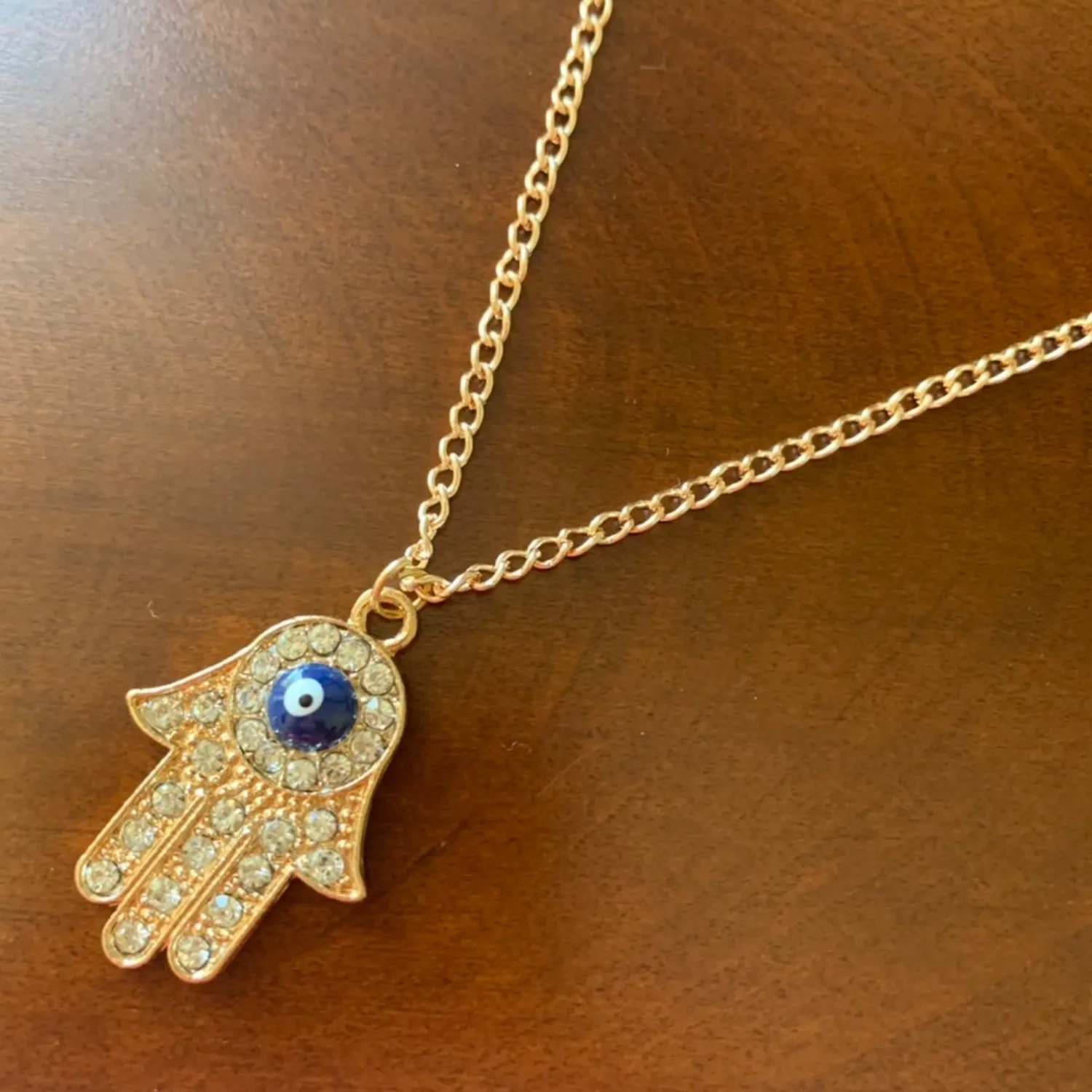 Authentic Hamsa Hand Bling Evileye Crystal Pendant Gold Plated Women Necklace