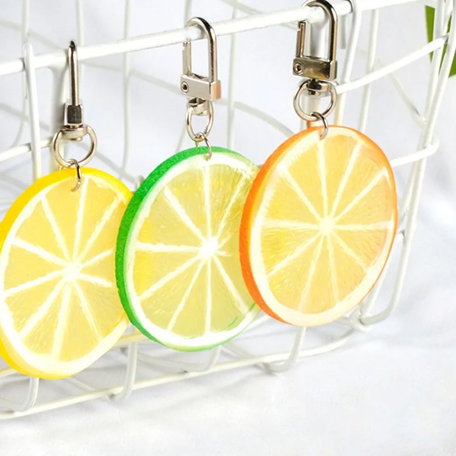 Authentic Sweet Food Lemon Slice Key Chain PVC Acrylic Hot-dog Pendant Korean Style Orange Slice Simulation Food Key Ring Children