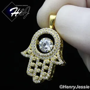 Authentic 925 STERLING SILVER ICY BLING CZ GOLD PLATED/SILVER 3D HAMSA HAND PENDANT*SP256