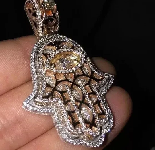 Authentic Celestial Hamsa Guardian - Two-Tone Gold Protection Amulet with Radiant Lab-Created Diamond Essence