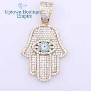 Authentic Layer Hamsa Hand Men's 925 Sterling Silver Gold Plated CZ Pendant *AAE