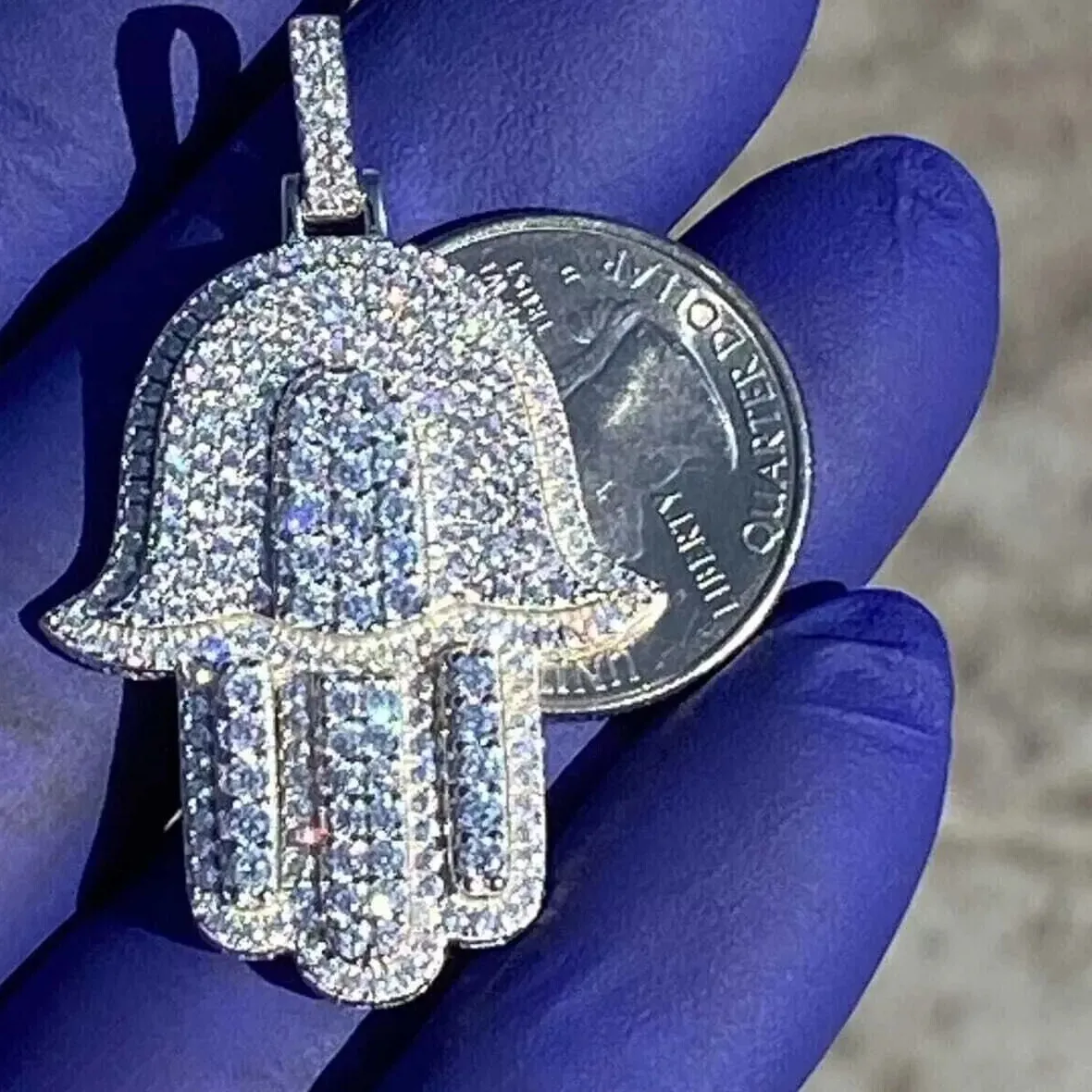 Authentic Divine Guardian Hamsa Amulet - 4Ct Lab-Created Diamond Pendant in 14k White Gold Plated Radiance
