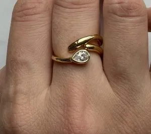 Authentic Hefang Gold Plated Serpent Dew Ring $170 Silver 925 CZ Stone