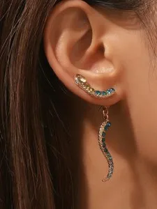 Authentic Snake Earrings 14K Gold Plated Blue Crystal Serpent Dangle for Her