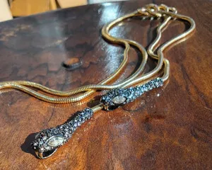 Authentic Ebon Serpent: 10k Gold‑Plated Crystal‑Adorned Guardian Necklace