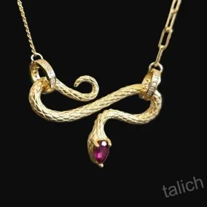 Authentic Serpent's Heart – 18K Gold‑Plated Pink Ruby Snake Pendant