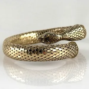 Authentic Vtg Whiting & Davis Serpent Coil Wraparound Bracelet Gold Plated Mesh Snake