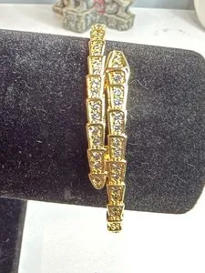 Authentic Gold Plated Serpent Hinged Bangel with Cubic Zirconia size 6.5