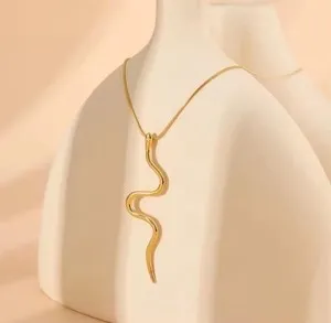 Authentic Waterproof 18K Gold Plated Snake Pendant Elegant Serpent Jewelry