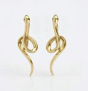 Authentic 14k Gold Plated Huggie Hoop Serpent Snake Earrings | Minimalist Dainty Jewelry