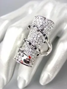 Authentic EXOTIC Chunky 18kt White Gold Plated Crystals SNAKE SERPENT Elongated Ring