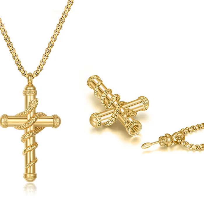Authentic Snake Around Cross Spoon Necklace Exquisite Hollow Design Spoon Inside Pendant Necklace Jewelry Presents