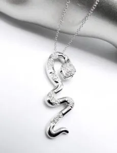 Authentic EXOTIC 18kt White Gold Plated Pave Crystals SNAKE SERPENT Pendant Necklace