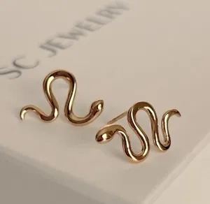 Authentic 18k Gold Plated Stud Snake Stud Earrings Serpent Minimalist Jewelry