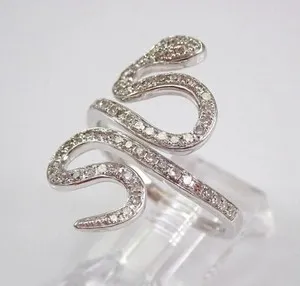 Authentic 14K White Gold Plated 2Ct Lab Created Round SNAKE Ring Wraparound Serpent Design