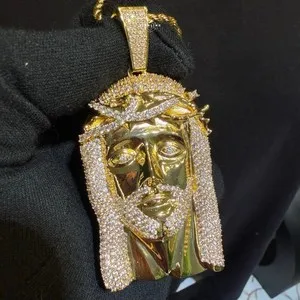 Authentic The Radiant Divine: 14k Gold-Plated Iced Out Jesus Pendant and Rope Chain