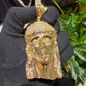Authentic The Radiant Nazarene: 14k Gold Plated Iced Out Jesus Pendant and Rope Chain