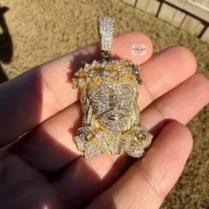 Authentic The Golden Radiance of Devotion: 14K Gold Plated Iced Jesus Flower Pendant and Rope Chain
