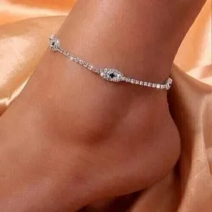 Authentic The Celestial Guardian: Radiant Evil Eye Anklet in 14K Gold