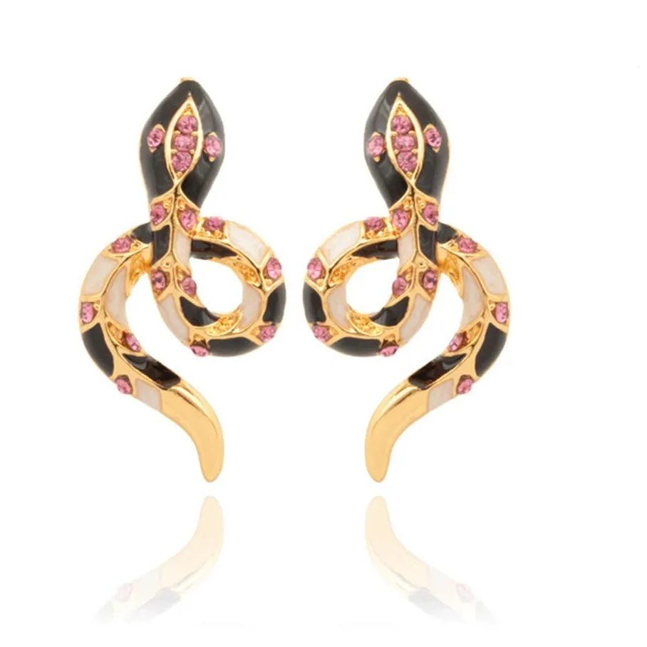 Authentic Serpent Stud Earrings Personalized Punk Jewelry 18K Gold Plated Crystal Small Sn