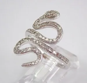 Authentic 14K White Gold Plated 2Ct Lab Created Round SNAKE Ring Wraparound Serpent Design