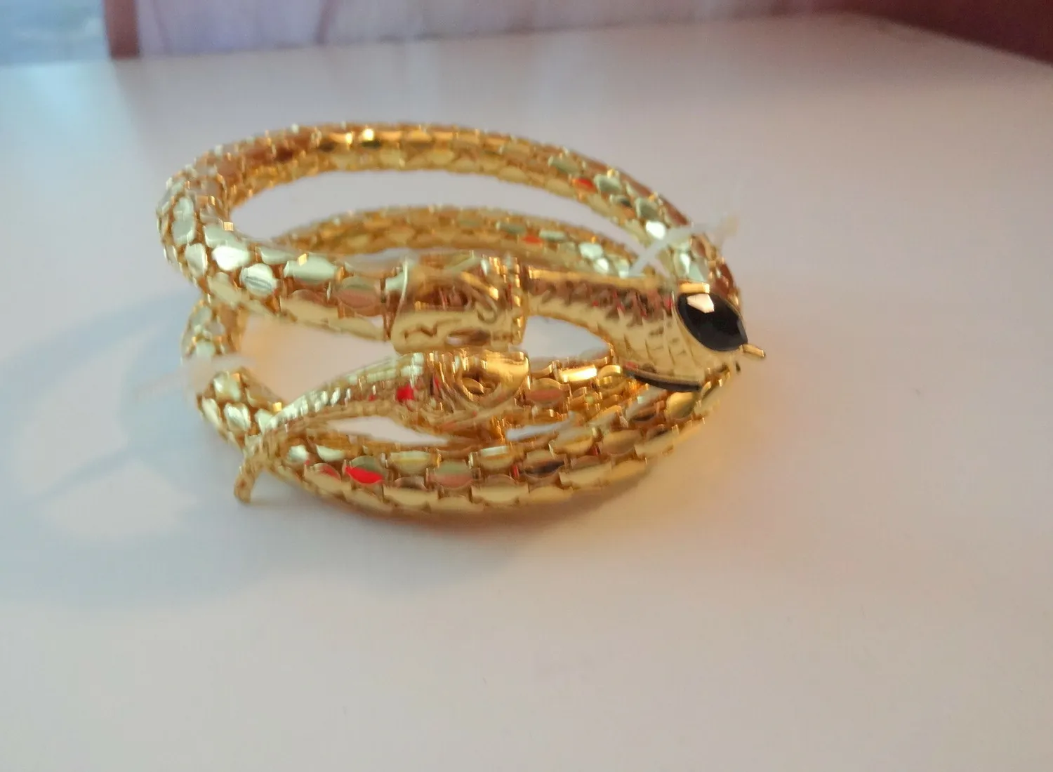 Authentic Vtg Gold Plated Black Rhinestone Snake Serpent Cobra Wrapped Mesh Bracelet