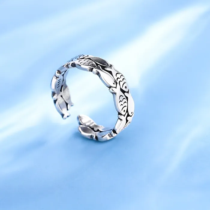 Authentic Flock to Fortune: Enchanted Sterling Silver Fish School Ring