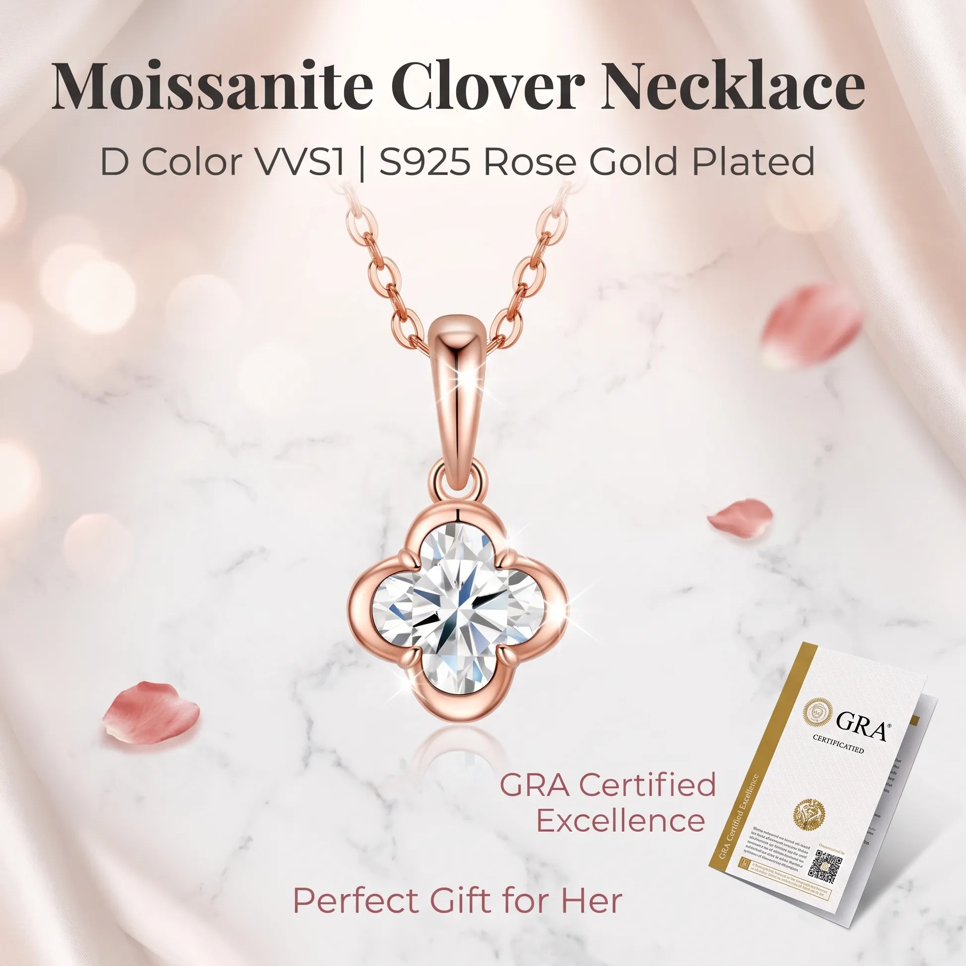 Authentic D Color Vvs1 Four Leaf Clover Moissanite Pendant Necklace Gra Certificate S925 Silver Rose Gold Plated Daily Jewelry