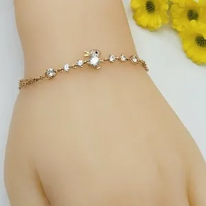 Authentic Beautiful 18K Gold Plated cute crystals bunny rabbit link chain Bracelet
