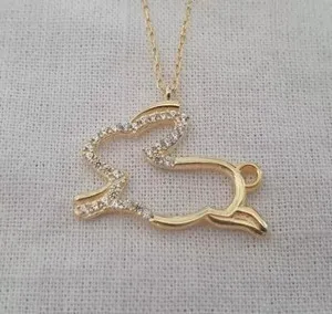 Authentic Round Cut Simulated Diamond Stunning Rabbit Charm Pendant 14K Yellow Gold Plated