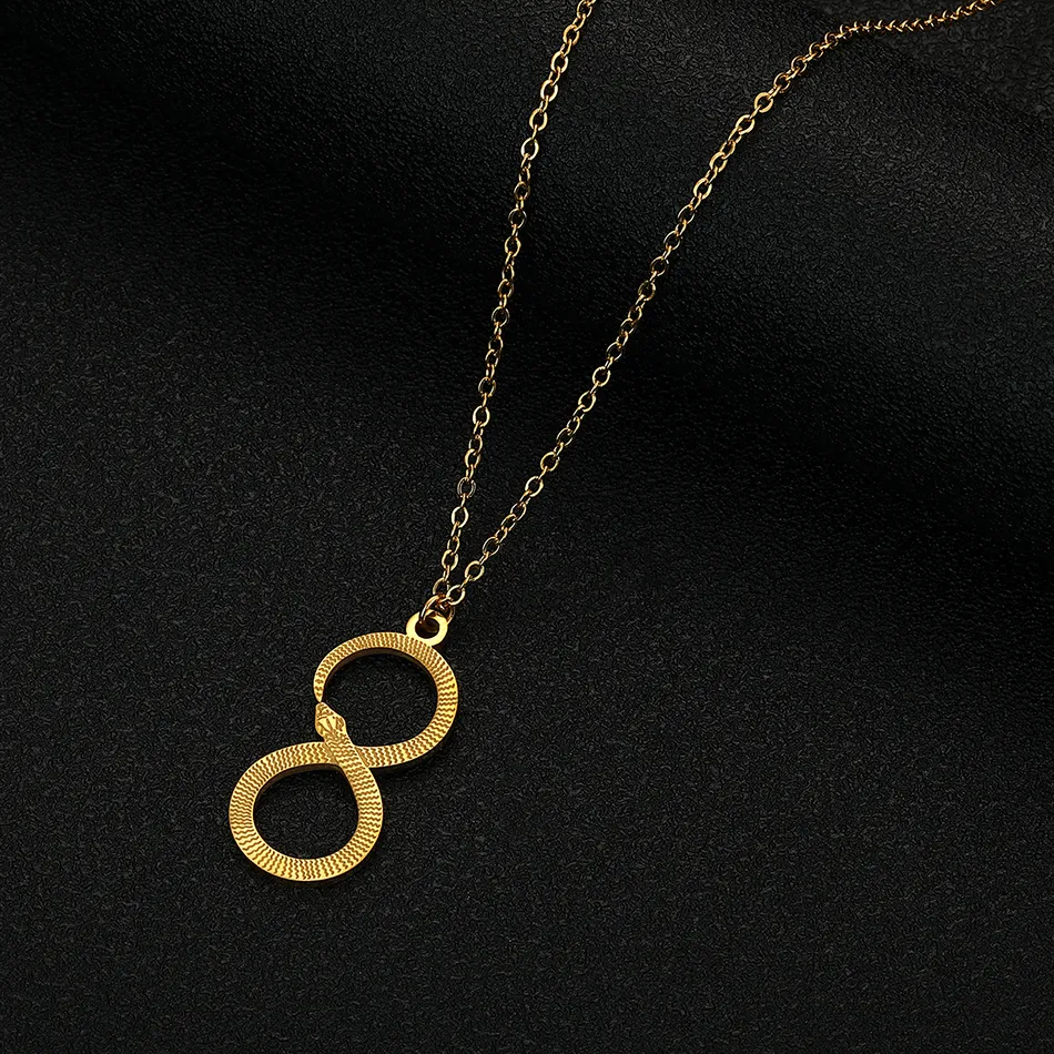 Authentic Chandler Stainless Steel Ouroboros Pendant Mythology Necklace Gold Plated Snake Necklace for Men Serpent Charm