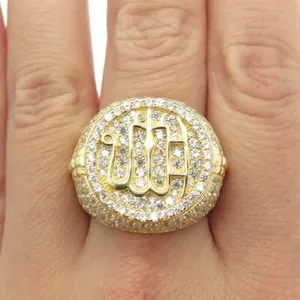 Authentic The Celestial Crescent: Radiant Gold-Plated Allah Ring in 925 Sterling Silver