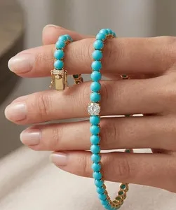 Authentic Celestial Horizon: The 14K Gold-Plated Turquoise & Moissanite Tennis Bracelet