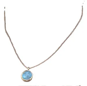 Authentic Celestial Turquoise Sun‑Disk Pendant – Gold‑Plated Aura Amulet