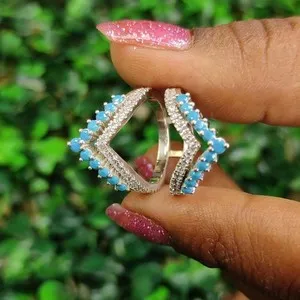 Authentic 2Ct Lab Created Turquoise Wedding Enhancer Band Wrap Ring 14K White Gold Plated