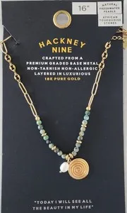 Authentic Hackney Nine 18K Gold Plated Freshwater Pearl & African Turquoise Necklace NWT