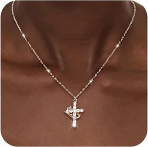 Authentic Sacred Devotion: 14K Gold Plated Cross Crown Pendant Necklace