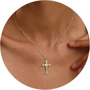 Authentic Shield of Elysium: Radiant 14K Gold Plated Cross Necklace