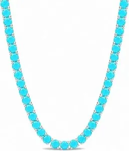 Authentic Celestial Azure Aura Tennis Necklace in Radiant White Gold