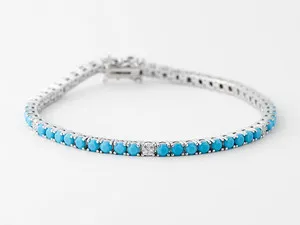 Authentic 9 CT Lab Created 3mm Turquoise Tennis Bracelet 14K White Gold Plated 7.5 In